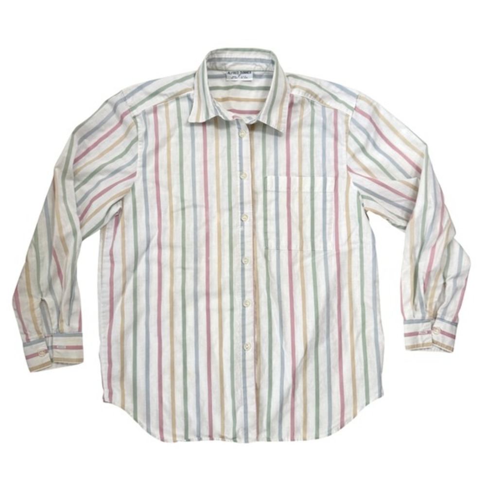 VTG Alfred Dunner Button Up Shirt Womens Rainbow Pastel Striped Size 10‎ Medium